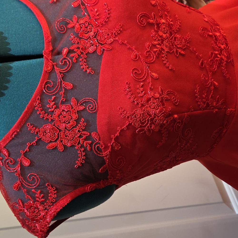 Nwot Doly 36 Size Elegant Red Lace Mini Dress - Picture 11 of 17